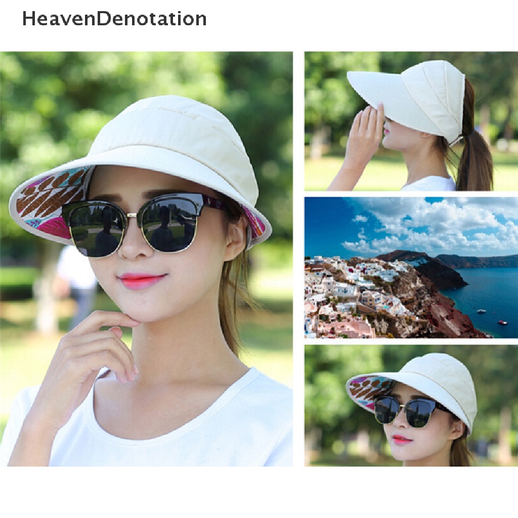 [HeavenDenotation] UV Protect Sun Hat Foldable Large Brim Visor Cap Beach Sun Hat Outdoor Fashion