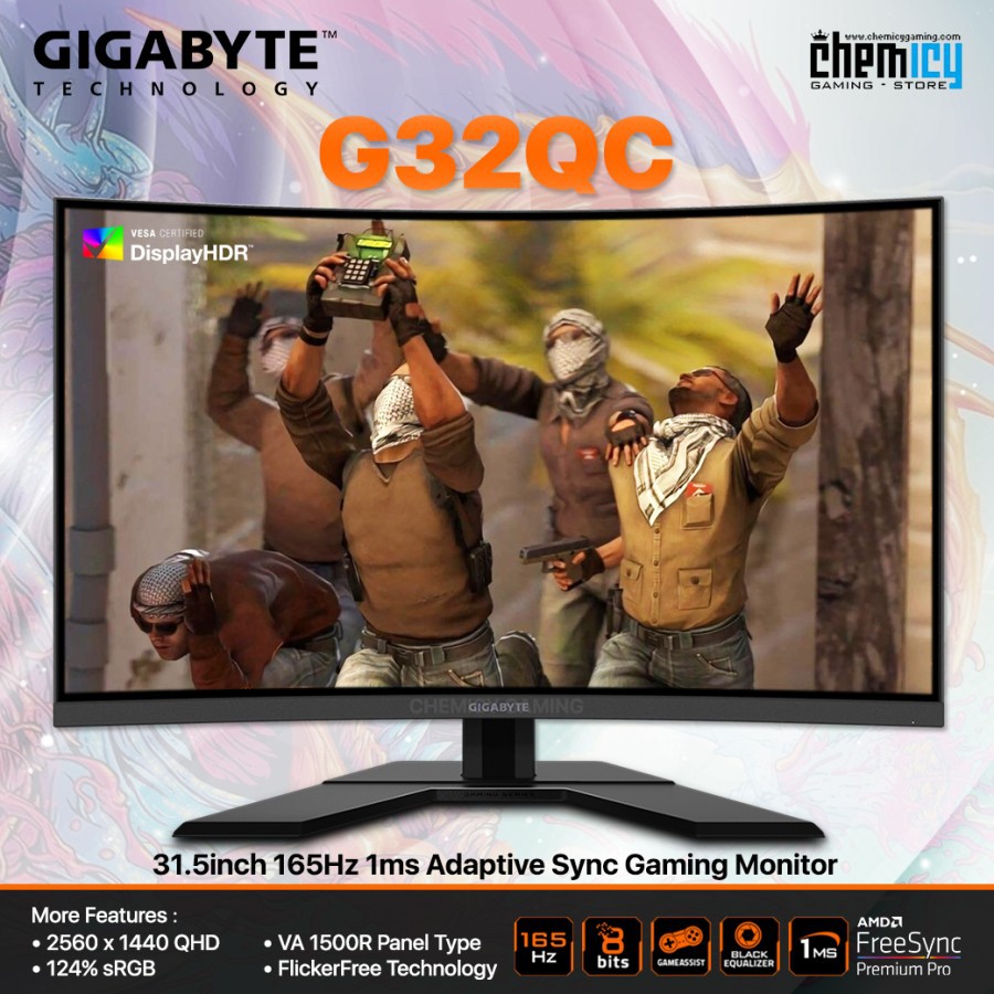 Gigabyte G32QC 31.5inch 165Hz 1ms Adaptive Sync Curved Gaming Monitor