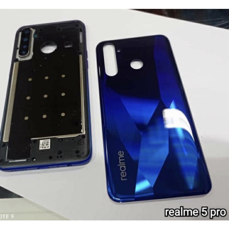 Back Kesing Casing Housing + Tulang Bezel Realme 5 Pro Original - Blue