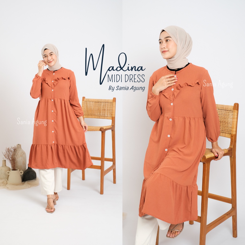 MADINA MIDI DRESS CRINKLE AIRFLOW PREMIUM - Midi Dress Crinkle Airflow Premium Long Tunik Polos Panj