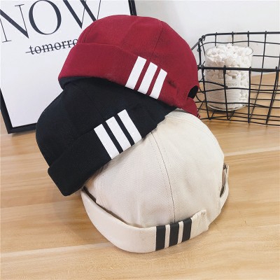 Ads❤das Sailor Cap Brimless Hat Docker Hat Vintage melon skin cap kapas murni unisex Beanie hat Skullcap Beberapa Warna