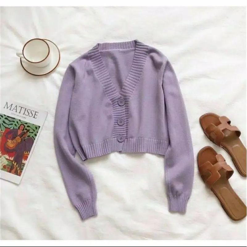 cardigan rajut/crop milenia/rajut bailey-ungu lilac