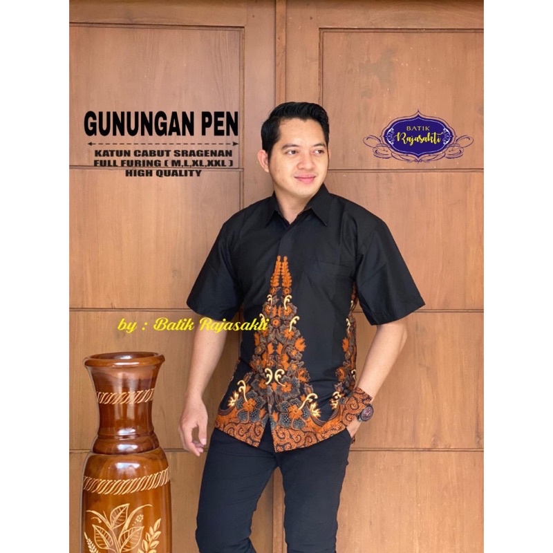 GUNUNGAN PENDEK KEMEJA BATIK PRIA SOLO LENGAN PENDEK KATUN HALUS FULL FURING PREMIUM ATASAN MODERN B