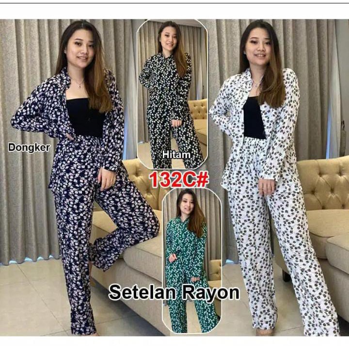 132c# setelan rayon//setelan fashion terbaru motif bunga// stelan terbaru