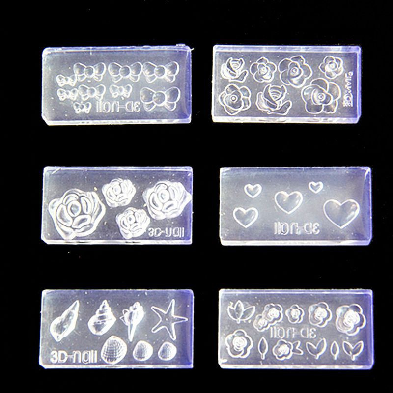 Glitter 6Pcs 3D Stereo Mini Flower Carving Mold Nail Art Mould Template Silicone Mold