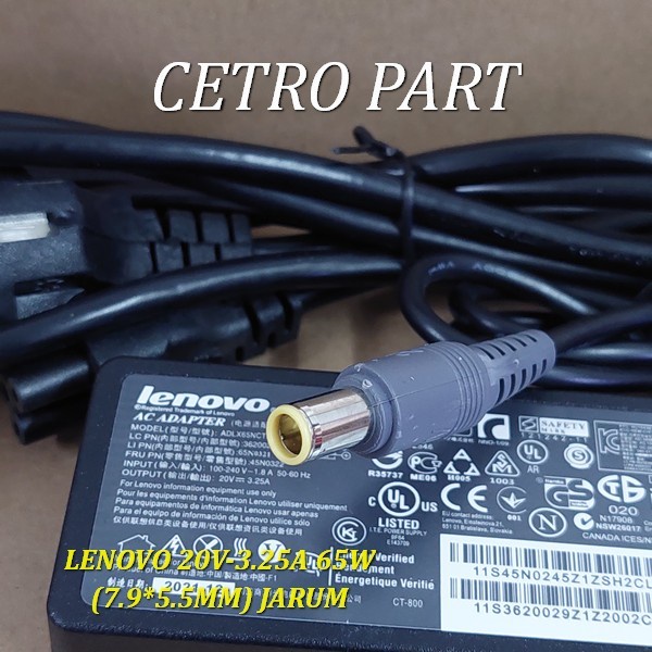 Adaptor Charger Lenovo ThinkPad X100 X100E X120 X120E 65W -NEW