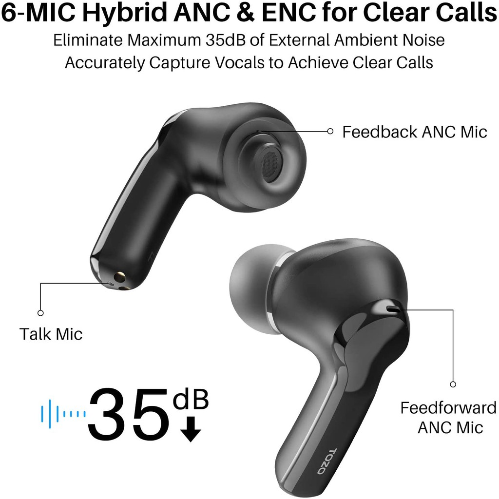 TOZO NC2 Hybrid ANC TWS Wireless Earbuds IPX6 Bluetooth 5.2 Earphones