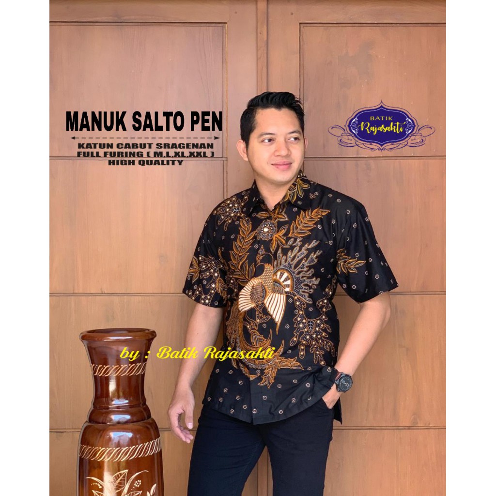 MANUK SALTO RAJASAKTI KEMEJA BATIK SOLO PRIA LENGAN PENDEK LAPIS FURING ATASAN BATIK PREMIUM MODERN KATUN HALUS BAHUWIRYA  BANAMITRA BANAMITRA PUTIH BANGSAWAN BAYU PUTRA BERLIAN BIRU BHARATAYUDA BIMASENA BIRENDRA BIRU INDAH BRAHMAKERTA BRAHMAKERTA MERAH