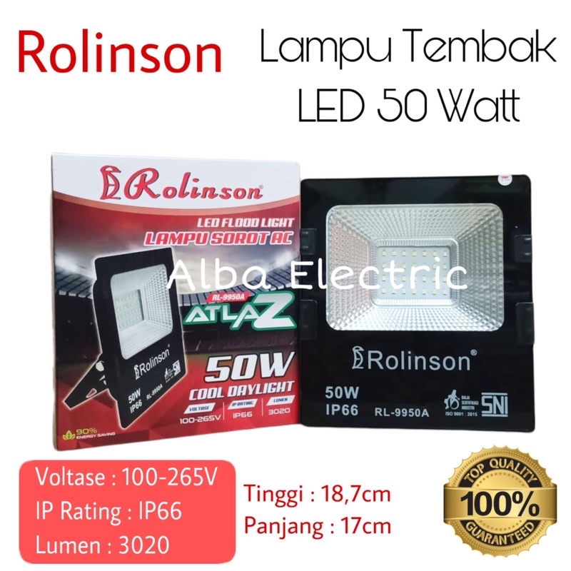 Lampu Sorot LED 50 Watt Putih ROLINSON IP 66 Lampu Tembak LED 50W lampu tembak Flood Light 50W