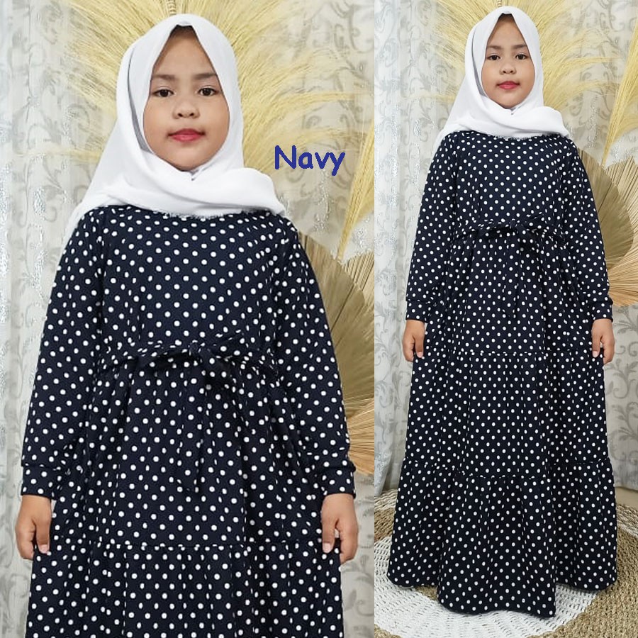 Carlina - Gamis Anak Polkadot Onde 3 Tingkat Susun 4-13 Tahun Kids Perempuan Dress Maxy