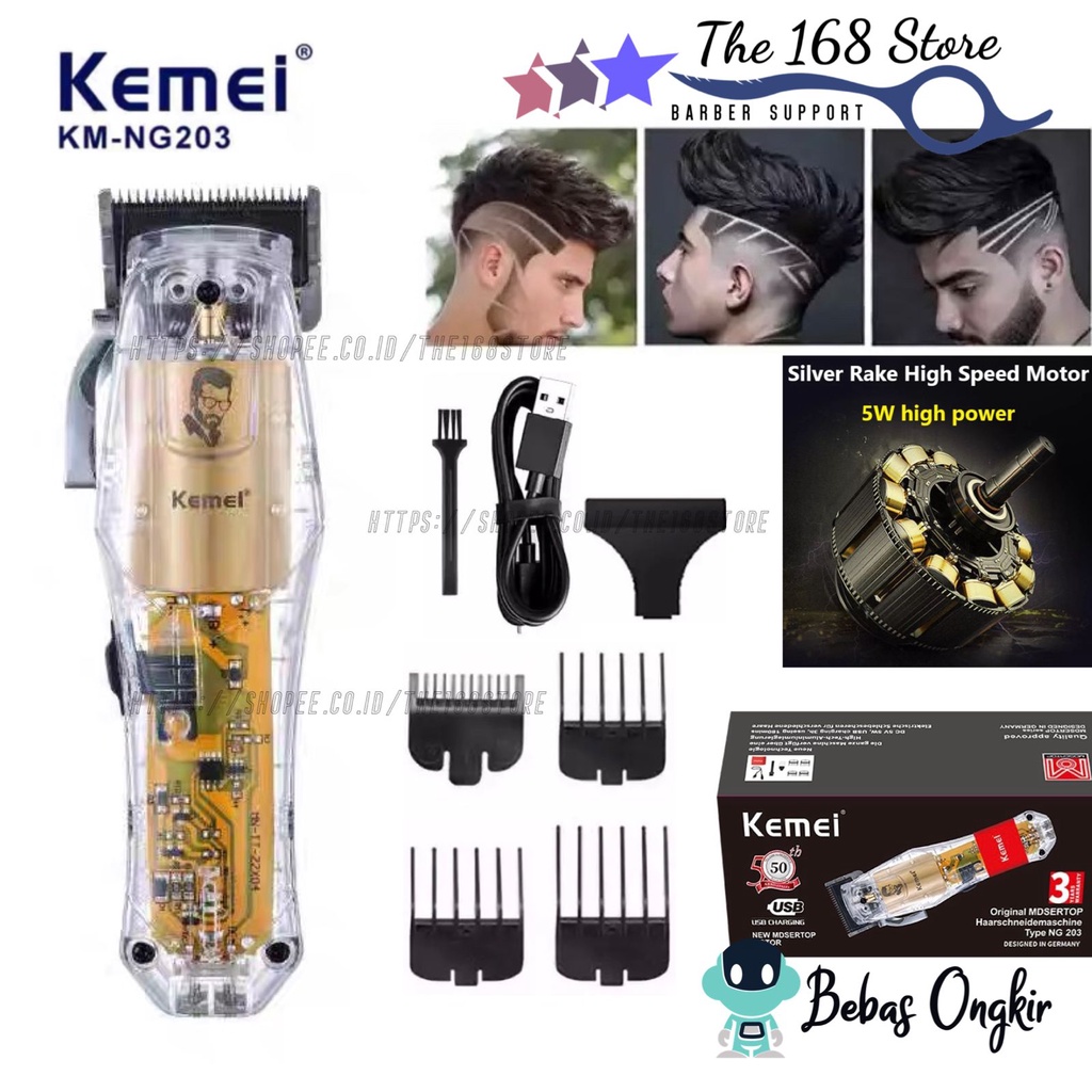 Alat Cukur Rambut Kemei KM NG203 Hair Clipper Professional Turbo Full Transparant Cukuran KM NG 203