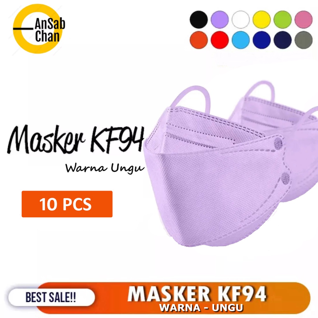 Masker KF94 Dewasa 4 Ply Isi 10 pcs Warna Ungu|Masker Model Korea Evo
