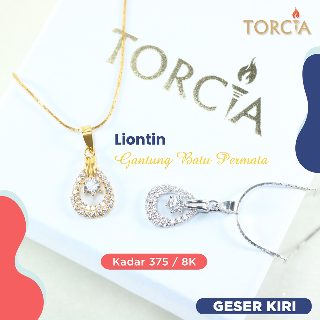 Kalung Liontin Emas Asli Italy Tetes Batu Permata Kadar 375 Torcia