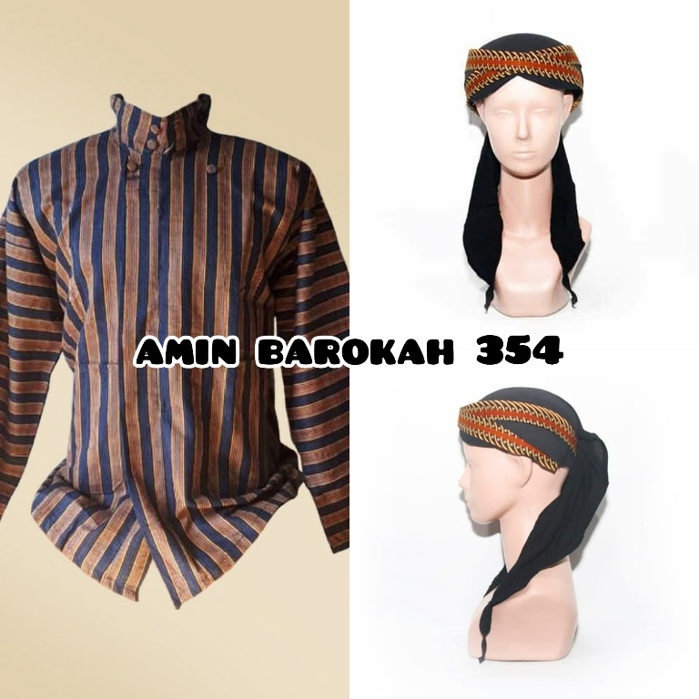 COD...!!! Baju Surjan Lurik + Blangkon Solo Samurai Sliwir Coklat - Ukuran Dewasa #Adat #Jawa #Tradisional