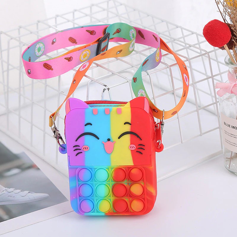 Tas Pop it Anak Lucu Import - Tas Selempang Anak Karakter - Tas Pop It Terbaru Import - Tas Anak Lucu Pop It Fidget Toys