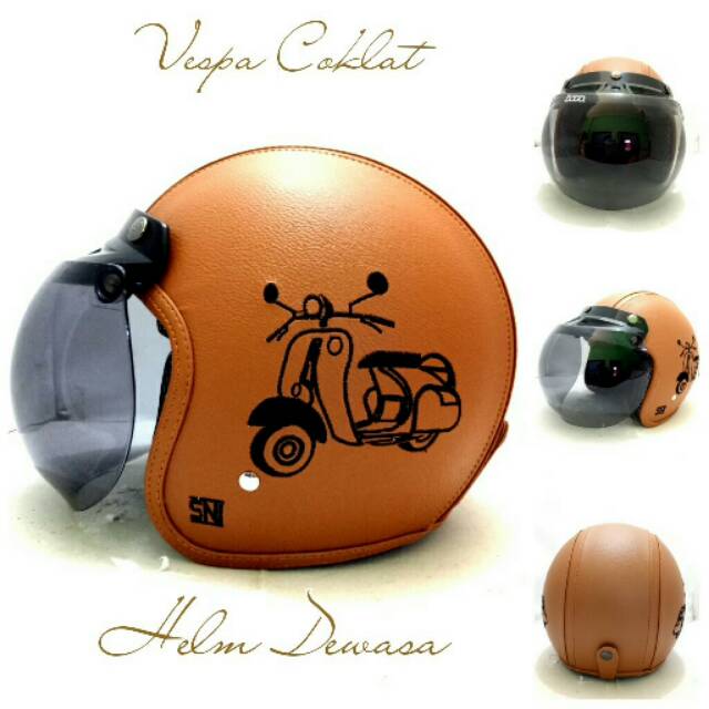 HELM BOGO KULIT VESPA COKLAT