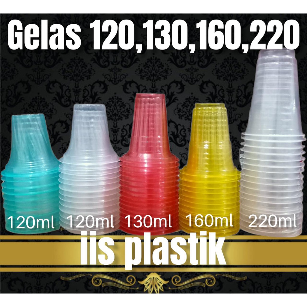 1 pack 50 pcs Gelas plastik warna cup 120ml 130ml 160ml bening 120ml 220ml gelas kopi