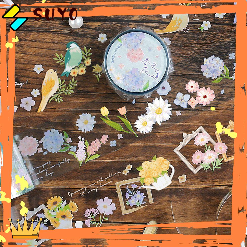 Suyo Selotip Masking Tape Motif Bunga / Burung / Hewan Tahan Air Untuk Dekorasi Diary