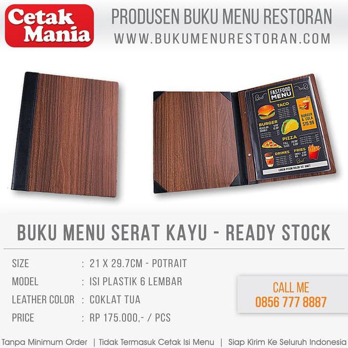 

READY STOCK - BUKU MENU SERAT KAYU A4 - MODEL ISI PLASTIK - COKLAT TUA