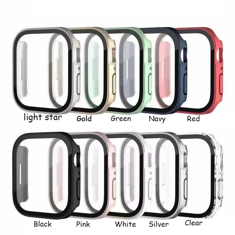 2023newst Tahan Air frosted Pelindung Layar Bumper Frame hard Case Untuk Apple Watch7 6 5 SE 4 cover Tempered glass film Untuk iwatch 45mm 41mm 44mm 40mm Case