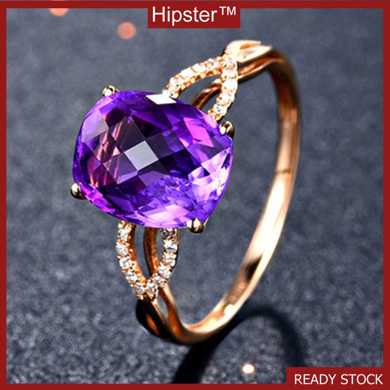 New High-End Temperament Oval Natural Amethyst Rose Gold Ring