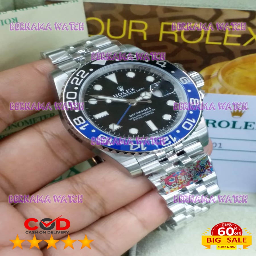 EXTRA HEMAT JAM PRIA KASUAL ROLEX GMT SWISS ETA CLEAN BOX ORI JAM FASHION PRIA JAM PRIA MEWAH BAYAR 