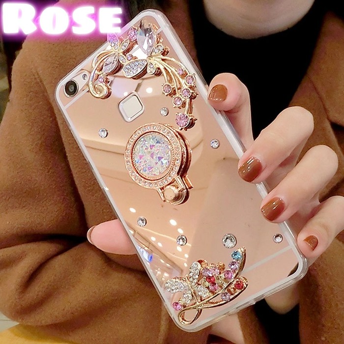 Case Oppo A57 Mirror Luxury Flower Diamond - Gold termurah