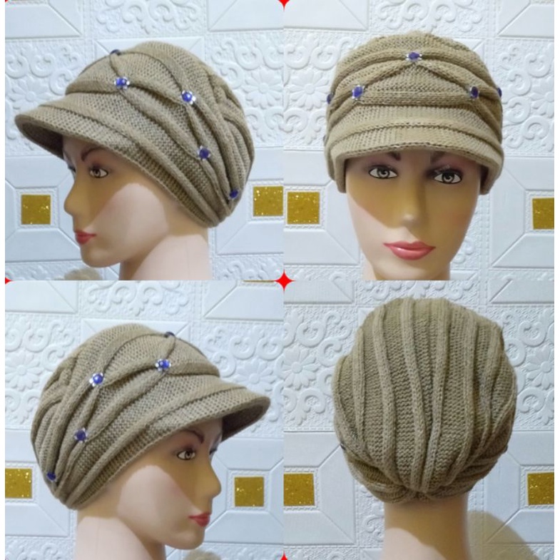 ciput rajut nenek premium turban topi sulam payet