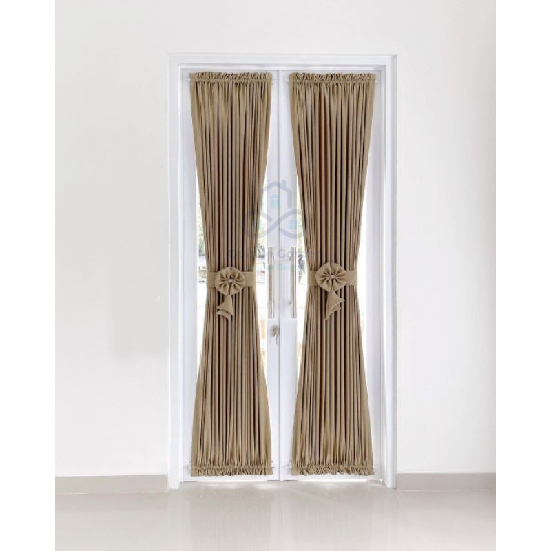 Gorden pintu kaca jendela model kupukupu ikat pita bahan blackout