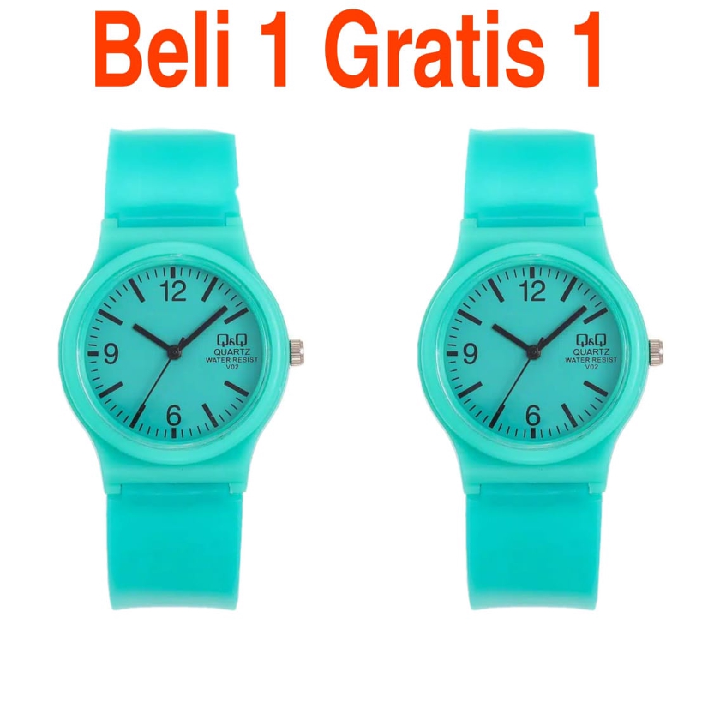 Promo Beli 1 Gratis 1 Jam Tangan Pria/Wanita QQ Analog Angka Karet