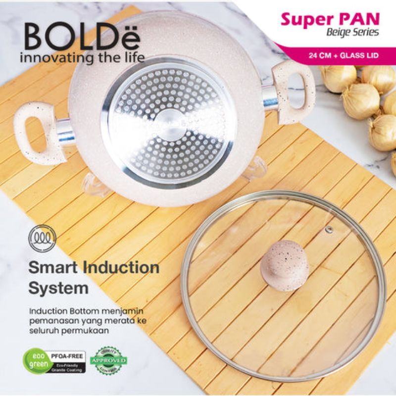 Super PAN Ear Wok ( Wajan ) 24 cm + Glass Lid Beige Original BOLDe