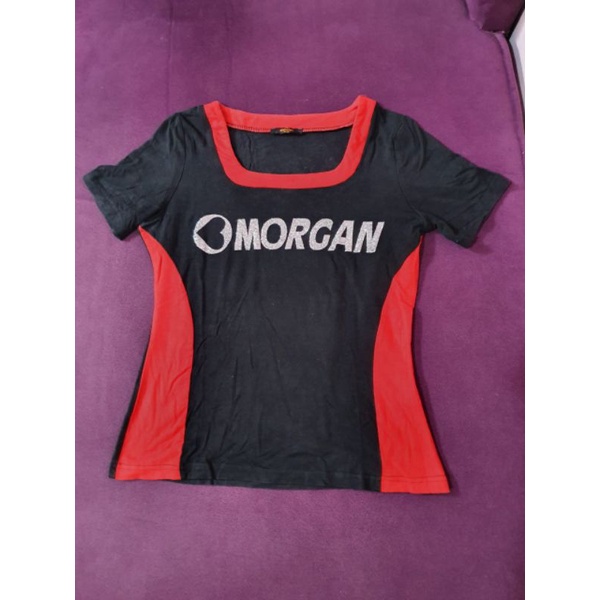 blouse morgan hitam merah