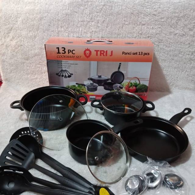 [4000gr] H166 | PANCI SET ISI 13 / COOKWARE SET 13 PCS HITAM