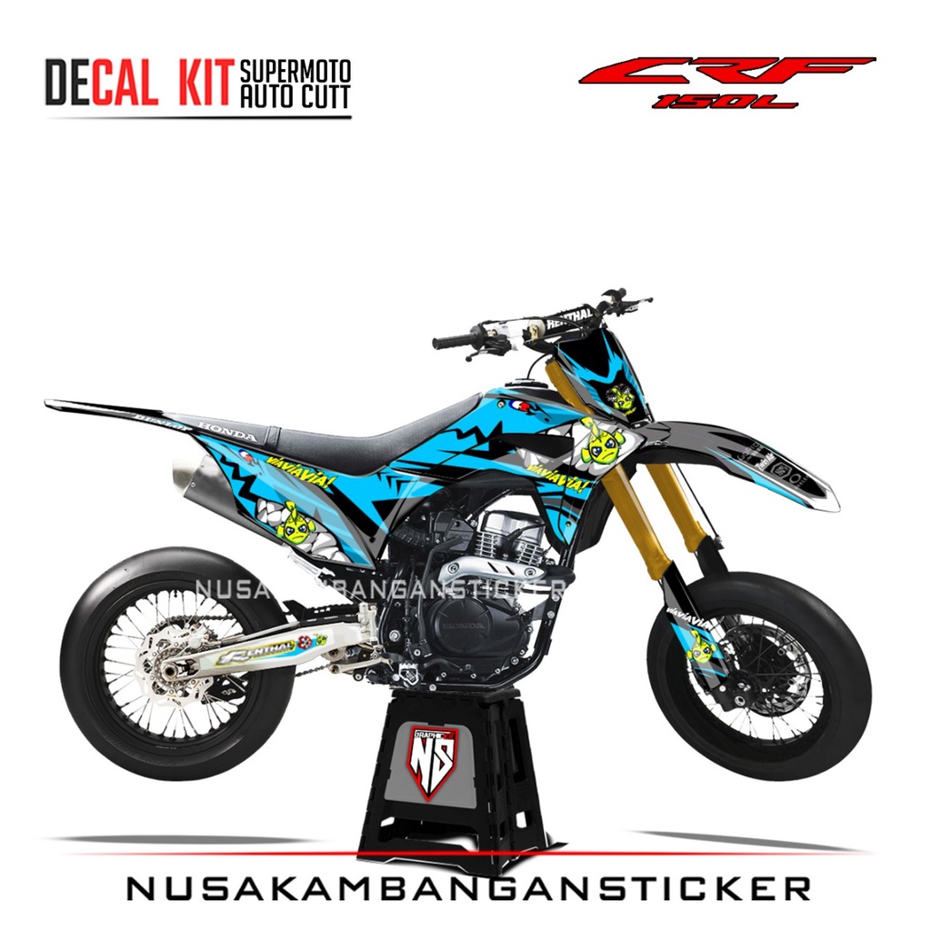 Decal Stiker Supermoto Motor Honda CRF 150 L Full Body Biru Toska Shark Racing Team Sticker Kit Auto