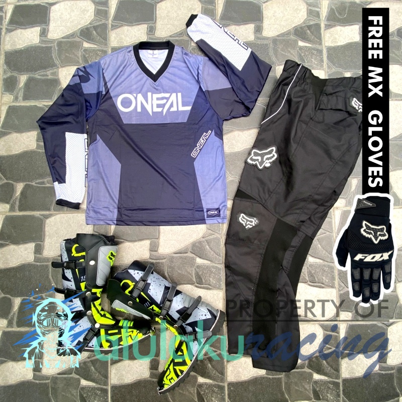 Jersey, Celana, Sarung Tangan &amp; Sepatu Fullprint with Protectors Fullset MX Trail Motocross - Paket Bundling ONCTFF020101-F41