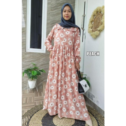 BISA COD gamis homedress bahan katun rayon premium motif bunga terbaru 2021
