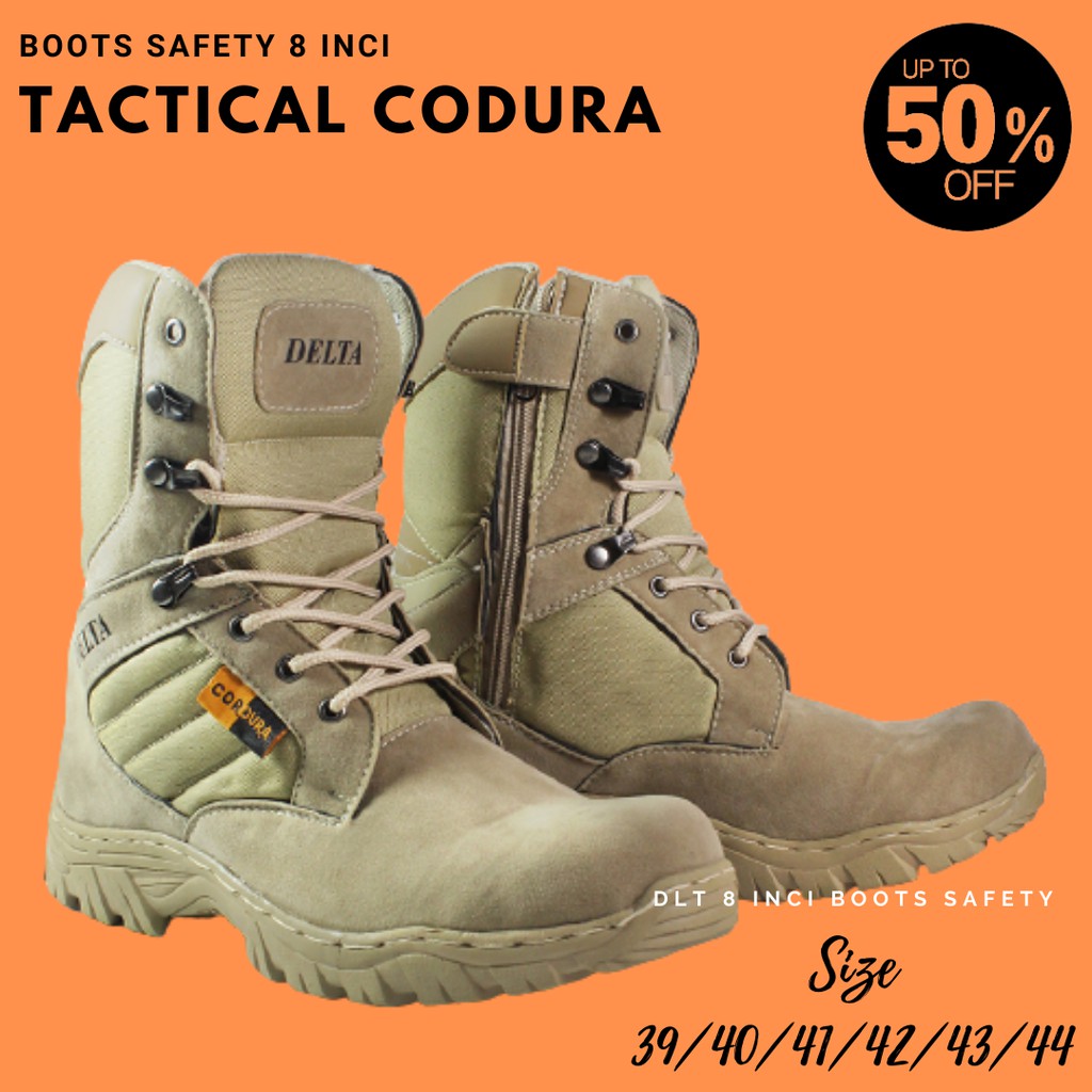PROMO! Sepatu Pria DLT USA Tactical Cordura Gurun 8 inci Tinggi Boots Safety Ujung Besi Kerja CREAM