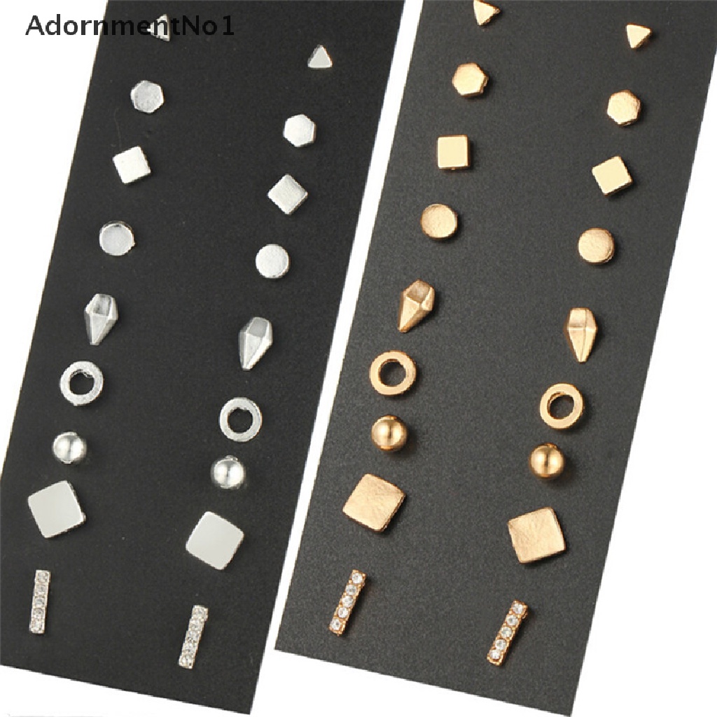 (AdornmentNo1) 9 Pasang / Set Anting Tusuk Bentuk Geometri Aksen Kristal Untuk Perhiasan Wanita