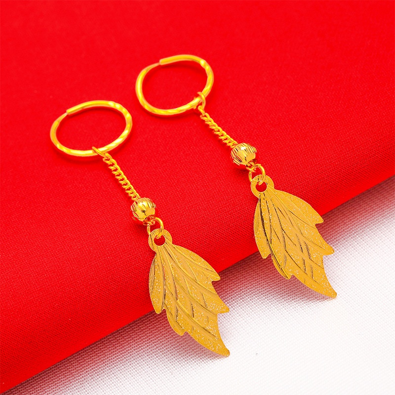 Bisa Cod Anting-Anting Daun-daun Fashion Wanita  Emas Asli Kadar 375 Hadiah Terbaik Untuk 04A6