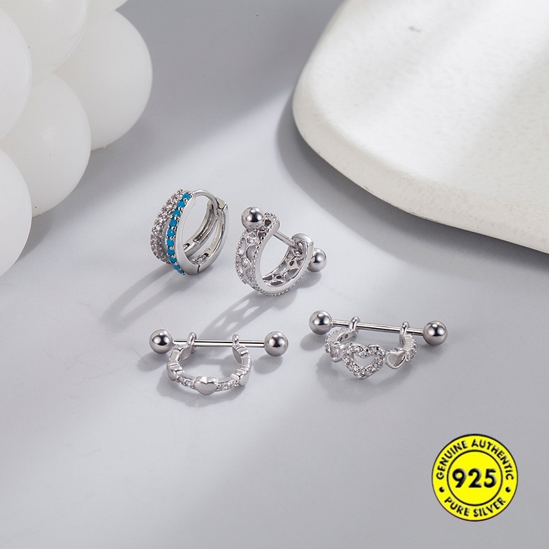 Anting Tusuk Sterling Silver 925 Model Ulir Untuk Unisex / Pria / Wanita