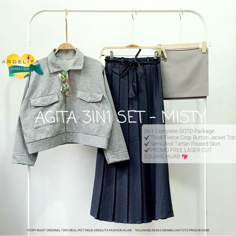 PROMO FREE JILBAB ORI 100% REAL PICT AGITA 3IN1 SET BAJU SETELAN WANITA HIJAB LEBARAN 2022 OOTD SELEGRAM BAJU VIRAL KEKINIAN MODEL TERBARU SETELAN UNTUK WANITA REMAJA-AGITA SET-MISTY GRAY