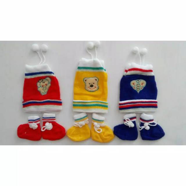 Topi bayi rajut set + kaos kaki