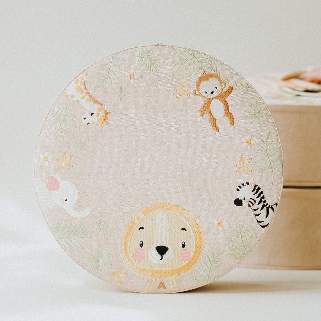 

Kotak Box Souvenir Hampers Anak | Round Gift Box Baby Animals Embroidery Large