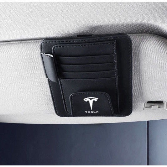 Tesla Tas Penyimpanan Keping CD DVD Kacamata Bahan Kulit Untuk Sun Visor Mobil