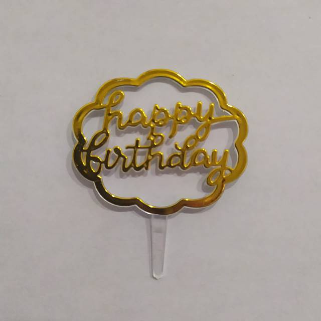 Topper Cake Happy Birthday Mini Warna Gold Elegant Topper Hbd