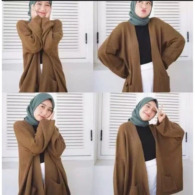 KARDIGAN RAJUT OVERSIZE JUMBO XXL 3XL 4XL PAKAIAN WANITA/ LOCY BIGSIZE-Bronze