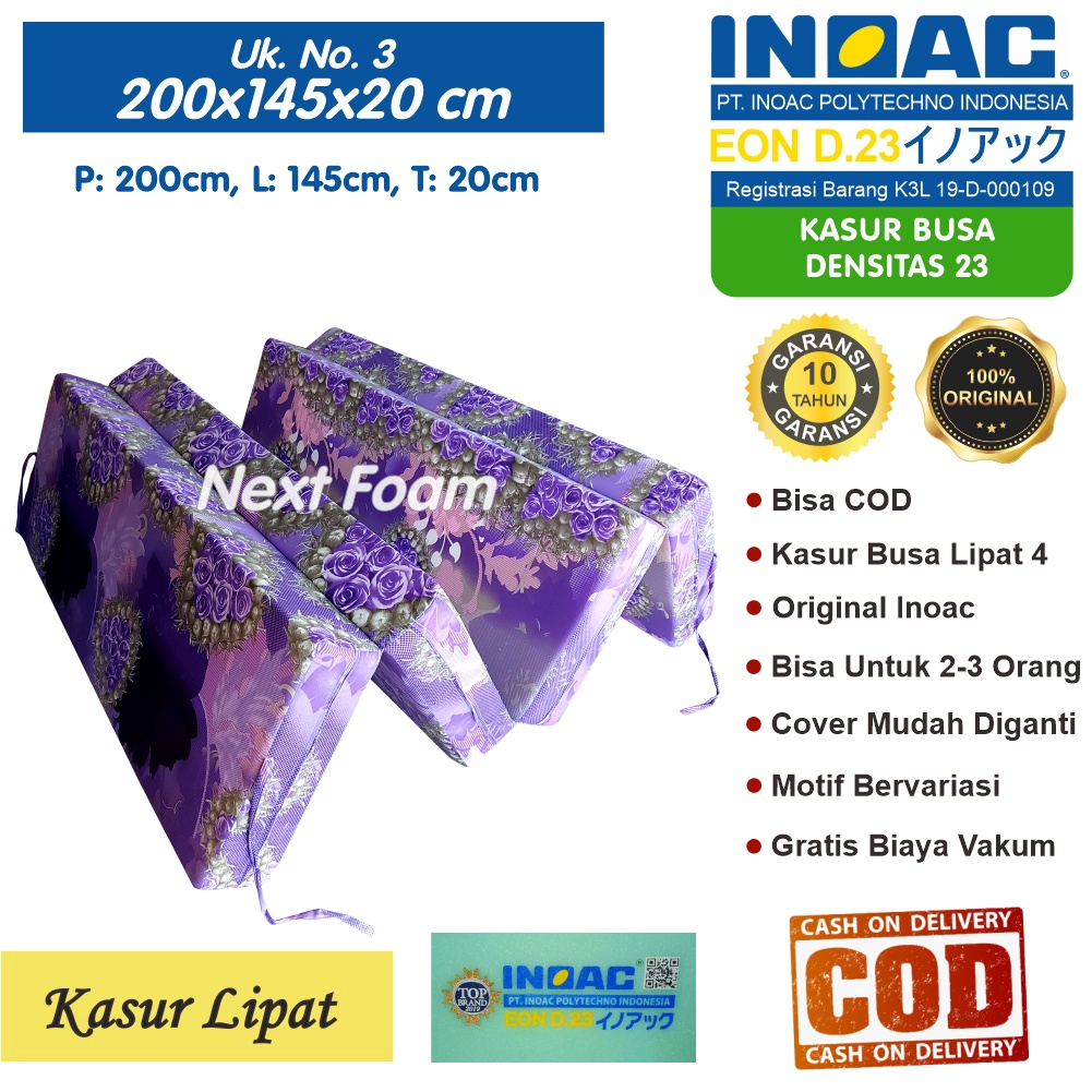 Kasur Busa Lipat Inoac Ukuran No 3 200x145x20 cm Tebal 20 cm EON D23 ORIGINAL INOAC Garansi 10 Tahun