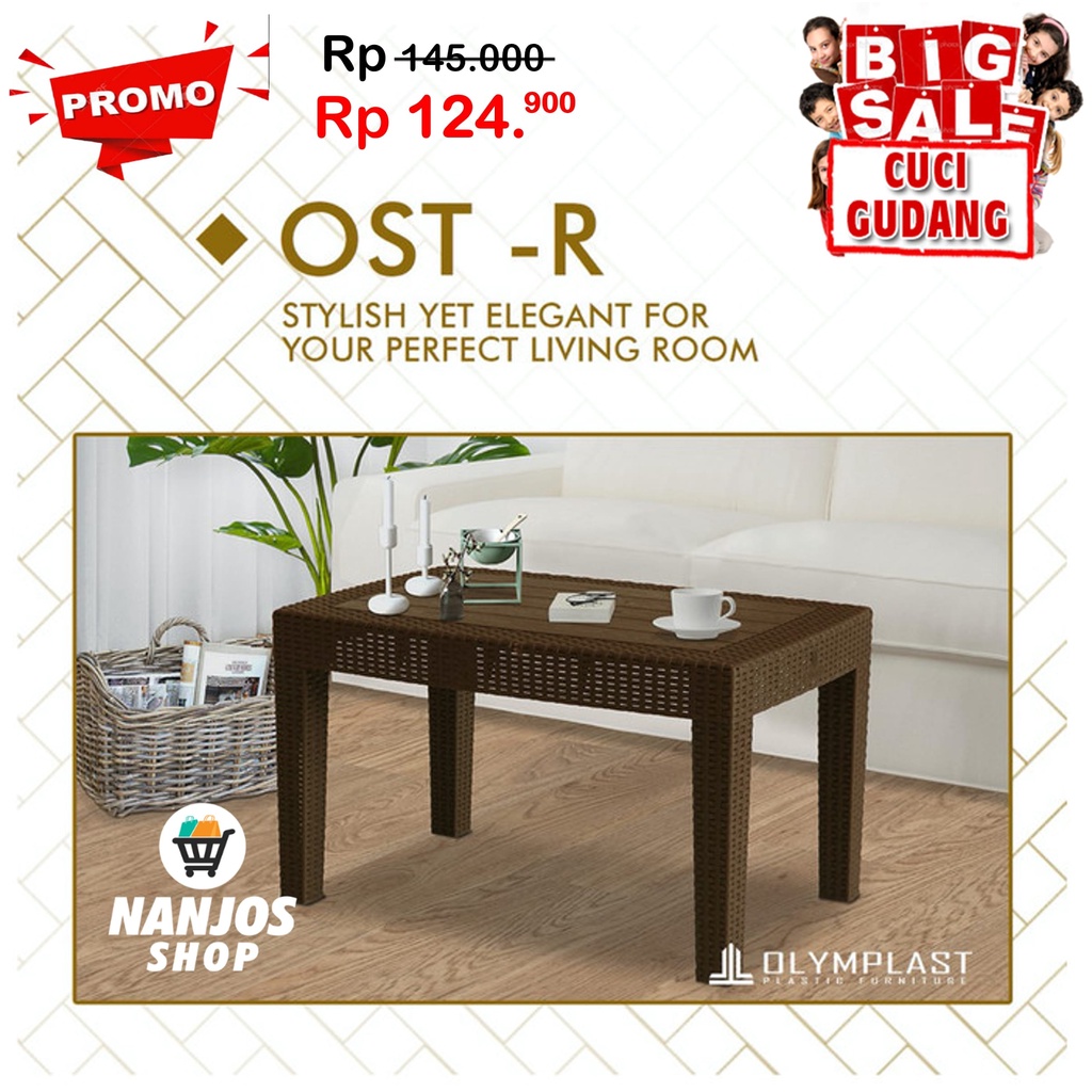 [FREE ONGKIR &amp; BEBAS COD] Olymplast Meja Panjang / Meja Teras Tamu / Meja Anyaman Rotan OST - R