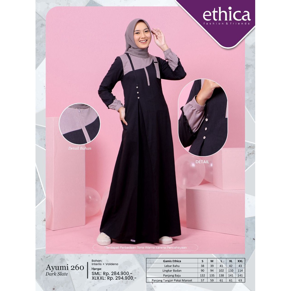 DRESS ONLY ETHICA ORIGINAL AYUMI 260 DARK SLATE AYUMI 260 EUCALYPTUS (DO) GAMIS DEWASA GAMIS TRENDY 