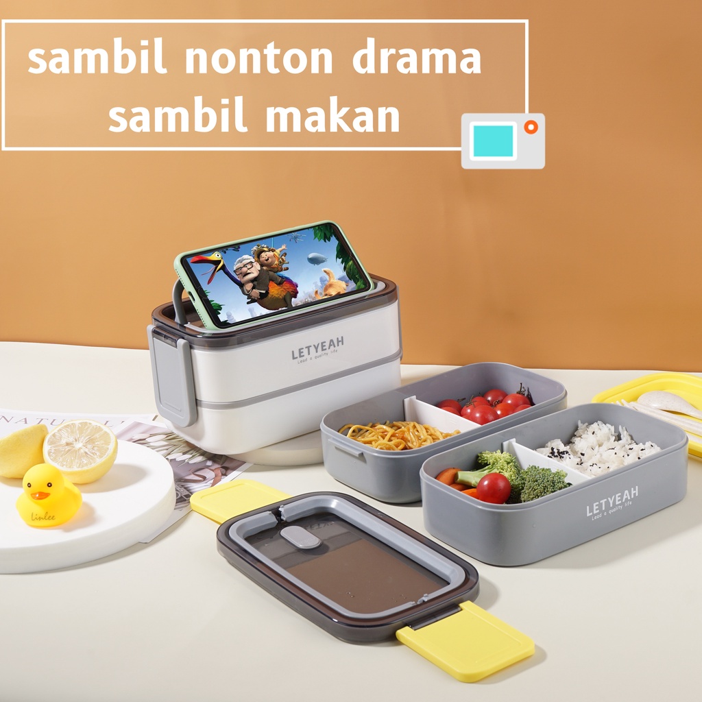 anantagt Kotak makan 1600ML Anti Bocor Tempat Makan Set Double layer lunch box set